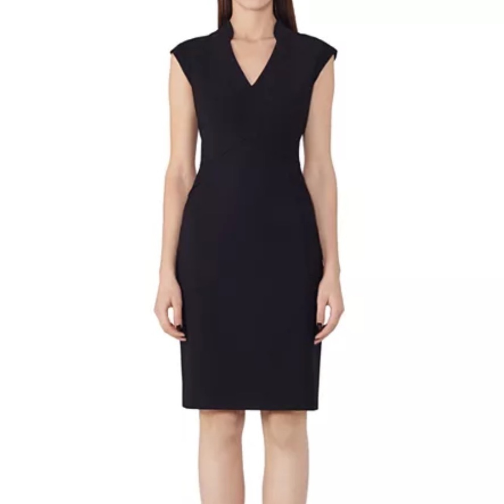 REISS Elia Tailored Black VNeck Business Event Luxury Wool Blend Collar Dress